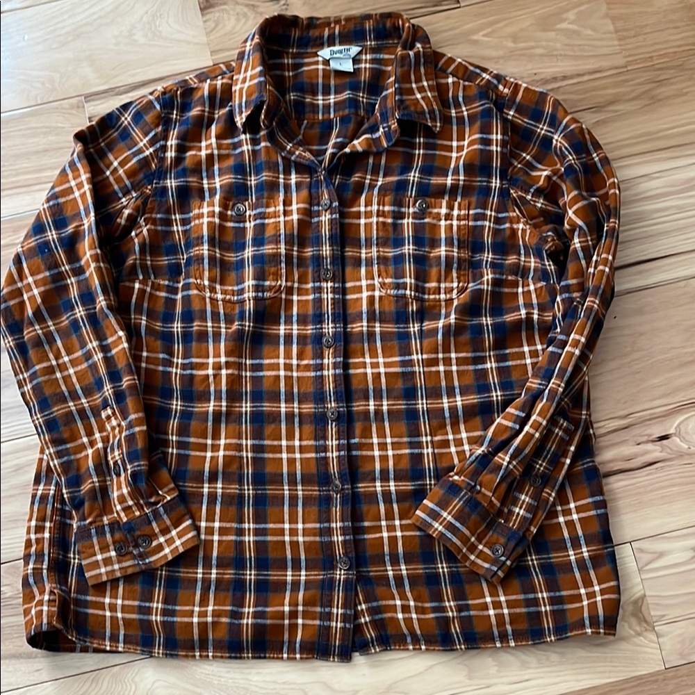 Duluth Trading Co Brown and Blue Casual Button Down Shirt